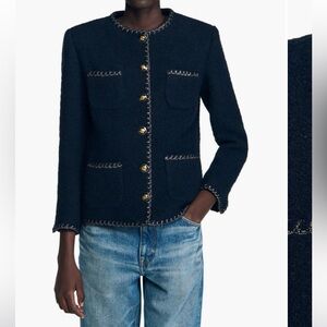 Sandro Navy Blazer with Gold Buttons